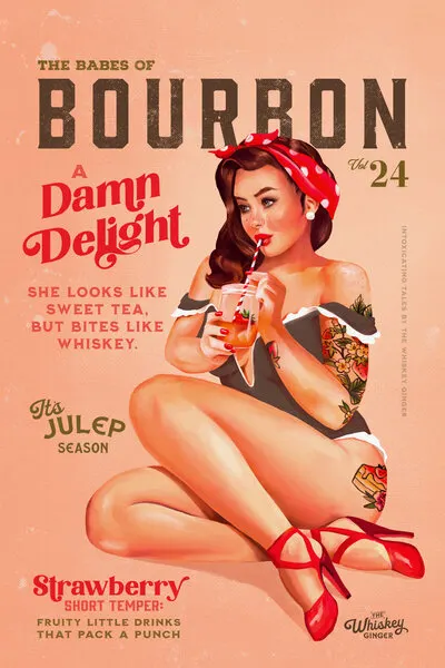 Bourbon Babes Vol 22 Vintage Pinup Girl Drinking A Cocktail, wall art by The Whiskey Ginger