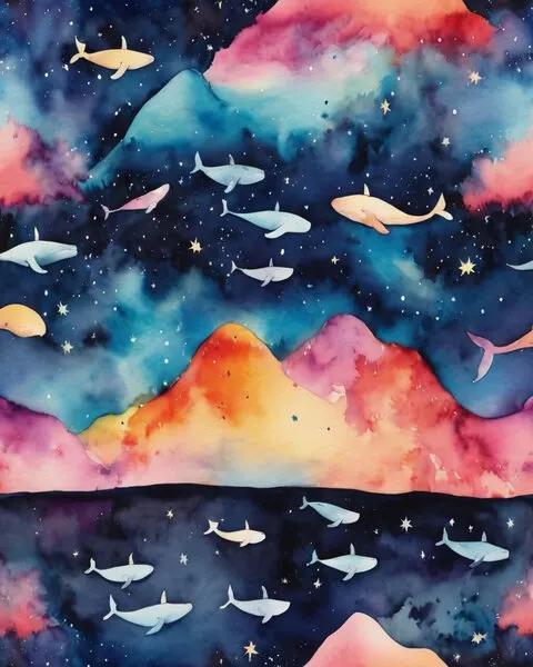 Dreamy Celestial Whales, wall art by Kintsugi99
