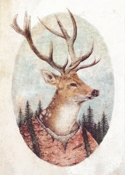 Deer In A Rustic Outfit, wall art by Mike Koubou