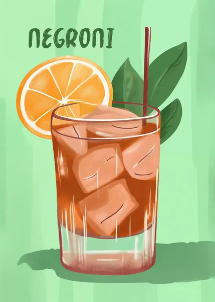 Retro Negroni Cocktail, wall art by Andreas Magnusson