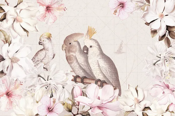 Tropical Cockatoo Blooms, wall art by Uta Naumann