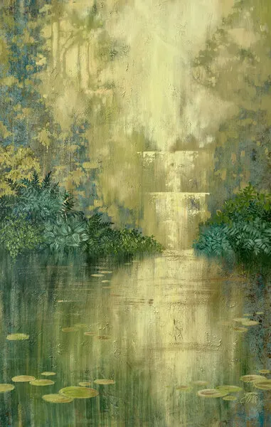 Sunlit Forest Waterfall, wall art by Ekaterina Prisich