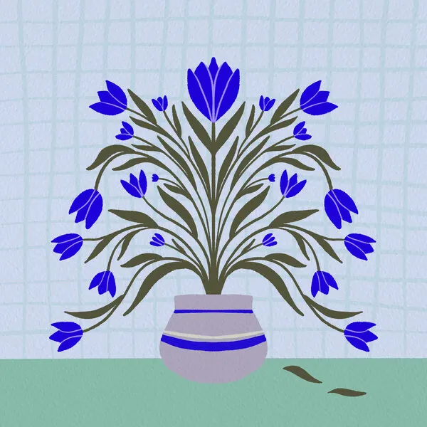 Folk Art Blue Flowers, wall art by Angela Minca