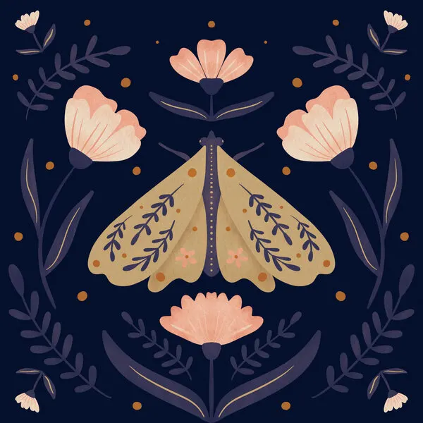 Golden Moth Garden, wall art by Angela Minca