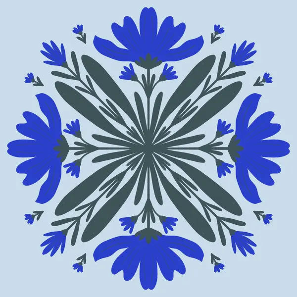Blue Floral Symmetry, wall art by Angela Minca