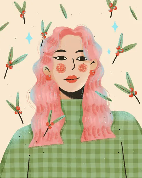 Festive Mistletoe Girl, wall art by Zove Ahhh