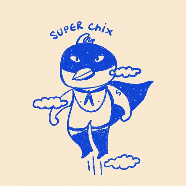 Heroic Blue Chick Soars, wall art by Zove Ahhh