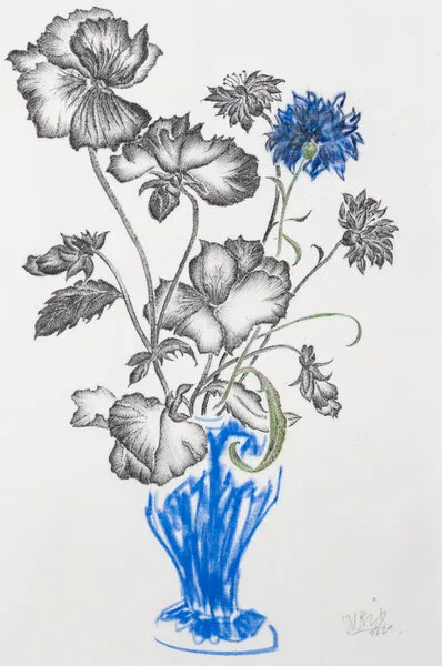 Blue Vase Floral Bouquet, wall art by Mette Rix