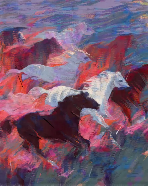 Vibrant Running Horses, wall art by Uma Gokhale