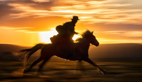 Galloping Rider Sunset, wall art by AmandaLee