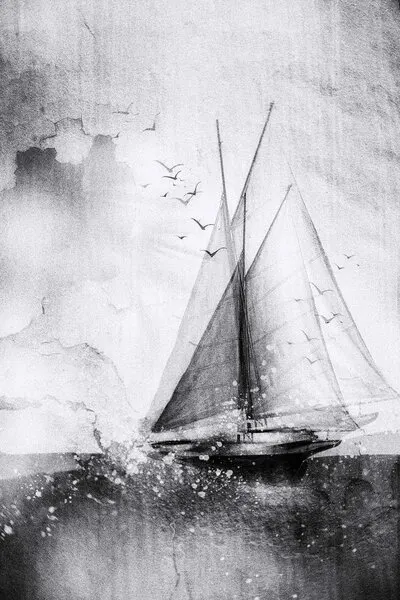 Vintage Sailboat Journey, wall art by Charlaine Gerber