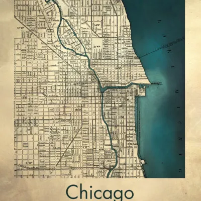 Chicago 1900 City Map, wall art by Dion Gem
