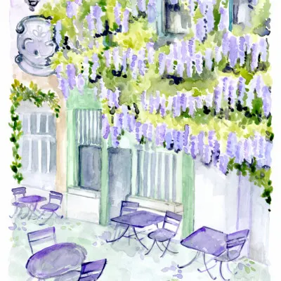 Charming Wisteria Courtyard, wall art by Rosana Laiz Blursbyai