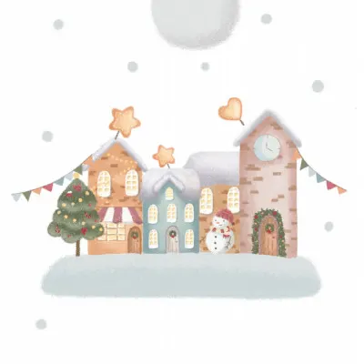 Snowy Christmas Town, wall art by Xuan Thai