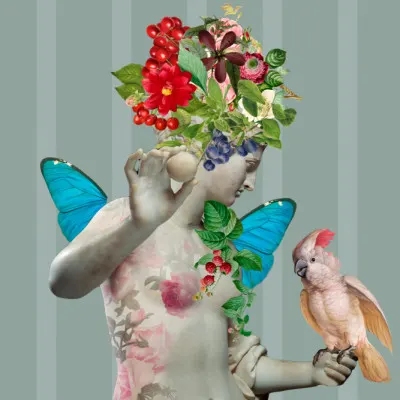 Floral Goddess and Cockatoo, wall art by Andrea Haase