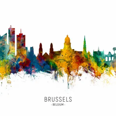 Colorful Brussels Skyline, wall art by Michael Tompsett