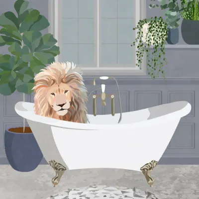 Lion's Bathtub Retreat, wall art by Sarah Manovski