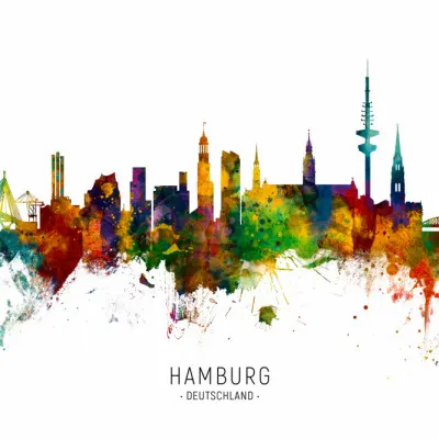 Vibrant Hamburg Skyline, wall art by Michael Tompsett