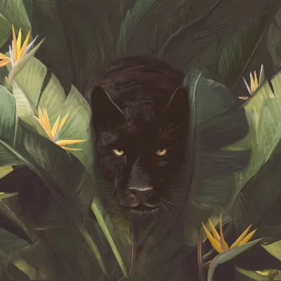 Black Panther Jungle Gaze, wall art by Florent Bodart