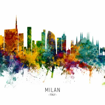 Colorful Milan Skyline, wall art by Michael Tompsett