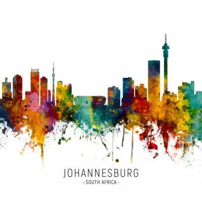 Johannesburg Watercolor Skyline, wall art by Michael Tompsett
