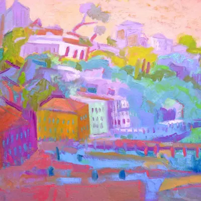 Colorful Hillside Scene, wall art by Dorothy Fagan