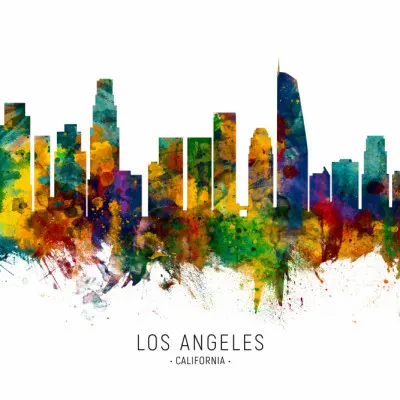 Los Angeles Watercolor Skyline, wall art by Michael Tompsett