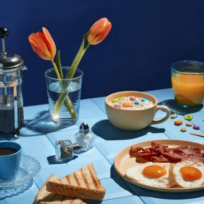 Bright Blue Breakfast, wall art by Julia Ramiro