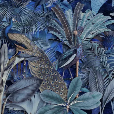 Lush Jungle Peacocks, wall art by Andrea Haase