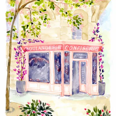 Watercolor French Bakery, wall art by Rosana Laiz Blursbyai