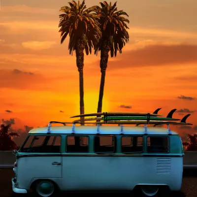 Retro Surf Van Sunset, wall art by LARRY BUTTERWORTH