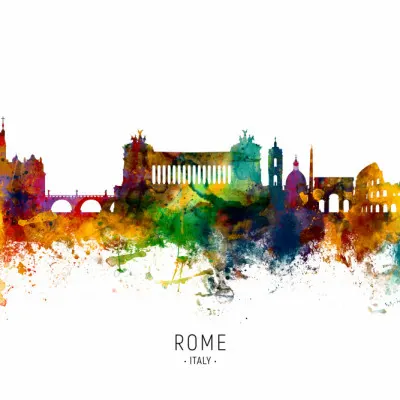 Rome Watercolor Skyline, wall art by Michael Tompsett