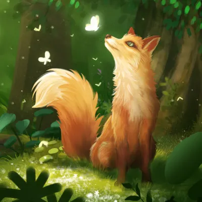 Fox And Glowing Butterfly, wall art by Xuan Thai