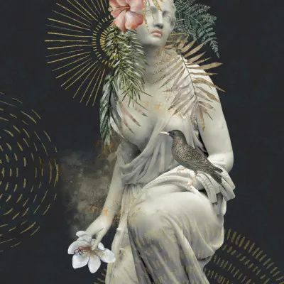 Golden Botanical Goddess, wall art by Andrea Haase