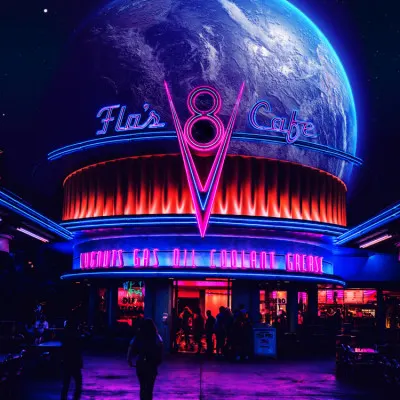 Neon Diner Under Planet, wall art by Ritvik takkar