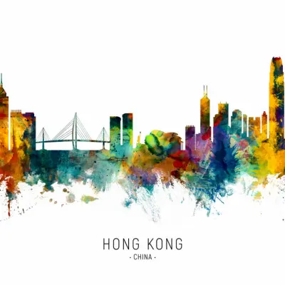 Hong Kong China Skyline, wall art by Michael Tompsett