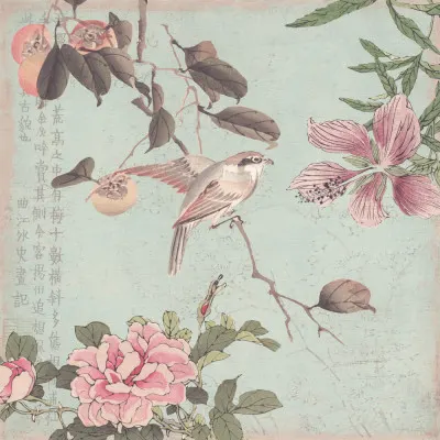 Asian Bird and Peonies, wall art by Andrea Haase