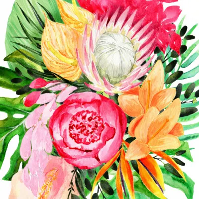 Vibrant Tropical Bouquet, wall art by Rosana Laiz Blursbyai