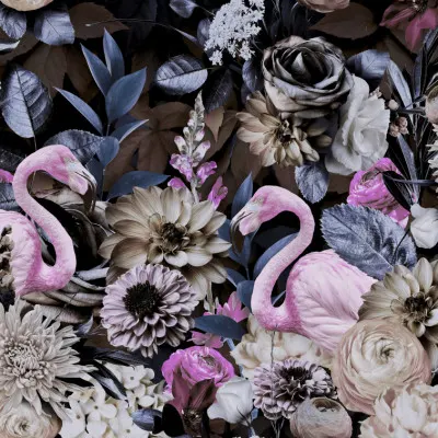 Dark Floral Flamingos, wall art by Andrea Haase