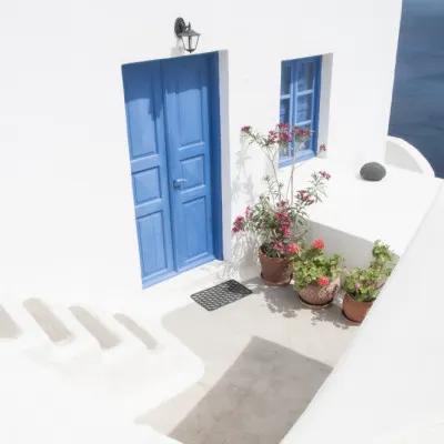Santorini Blue Door, wall art by Linda Wride