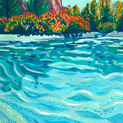 Colorful Mountain River, wall art by Pauline Wegman | Key and Sea Creative