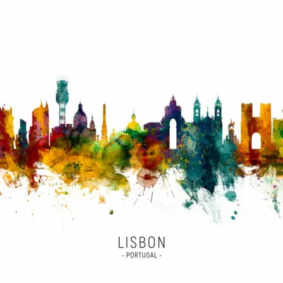 Colorful Lisbon Skyline, wall art by Michael Tompsett