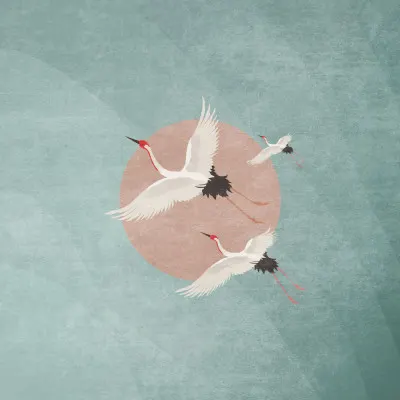 Cranes in Flight, wall art by Emel Tunaboylu