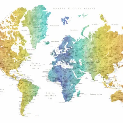 Vibrant World Map, wall art by Rosana Laiz Blursbyai