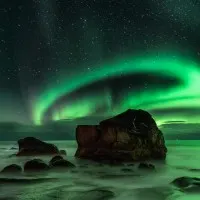 Green Aurora Ocean Rocks, wall art by Ajit Menon