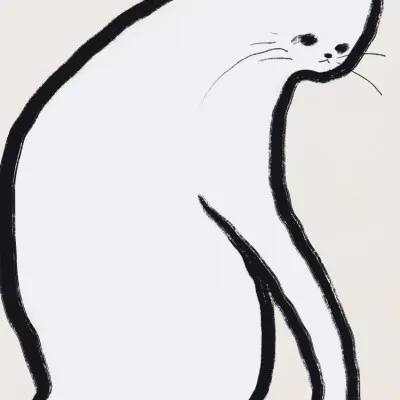 Pensive White Cat, wall art by Little Dean