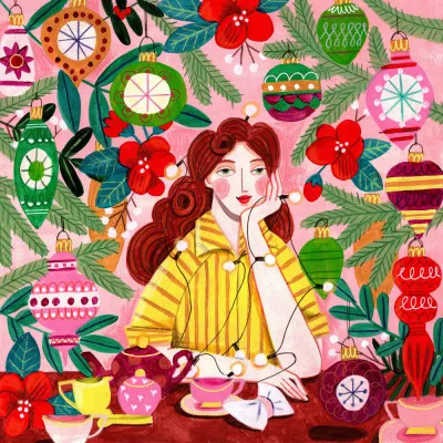 Retro Christmas Santa Woman, wall art by Caroline Bonne Müller