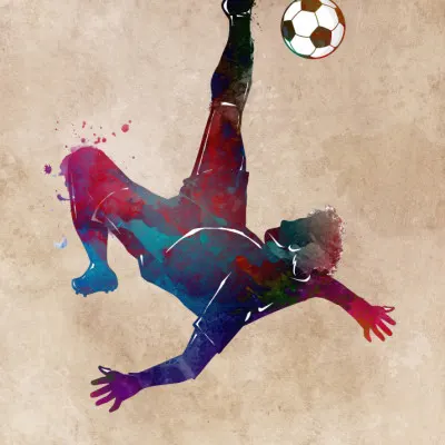 Vibrant Soccer Bicycle Kick, wall art by Justyna Jaszke