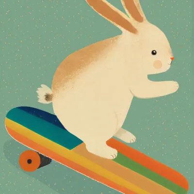 Skateboarding Bunny, wall art by Treechild