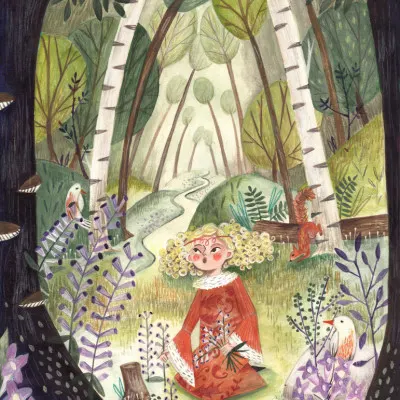 Princess in the forest with flowers, wall art by Caroline Bonne Müller